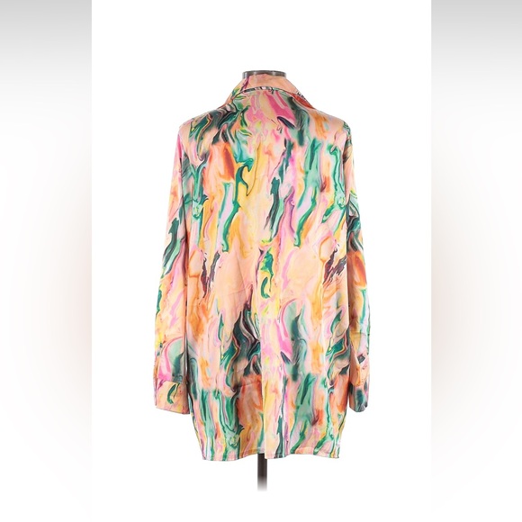 Nasty Gal Satin Marble Colorful Two Piece Wide Leg Pants Set US12 - Picture 3 of 14